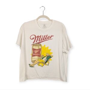 Miller High Life Graphic Cropped T-Shirt White Beer Logo Retro Women Size M